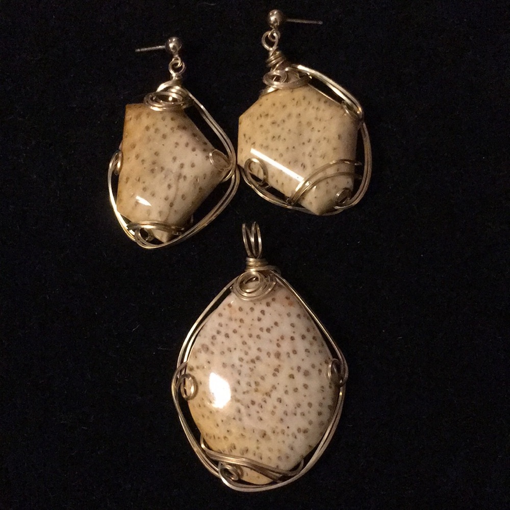 Gold wire wrapped petrified stones:  3 pieces